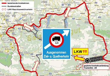 Stra�enkarte Salzkammergut mit Autobahnen