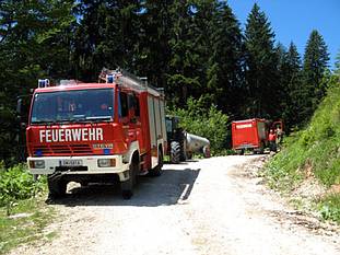 Die Gosauer Feuerwehr mit L�schfahrzeugen